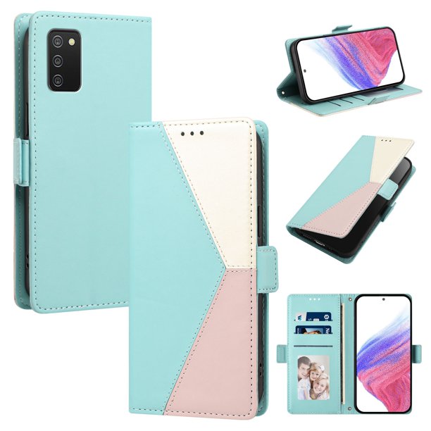 Cartera para Samsung Galaxy A02s en PU Tricolor, Funda con Solapa, Verde