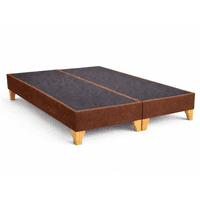 Base Cama 2 Plazas Lore Felpa Premium Café / Reforzada Con Patas De Madera