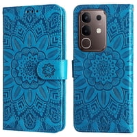 Funda Tipo Cartera Foxdock Para Vivo Y29 4G , Diseño Girasol En Relieve, Cuero Pu, Cierre Magnético, Soporte Y Tarjetero