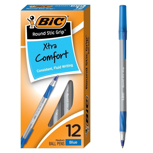 Bolígrafos BIC Round Stick Grip Xtra Comfort Blue, paquete de 12