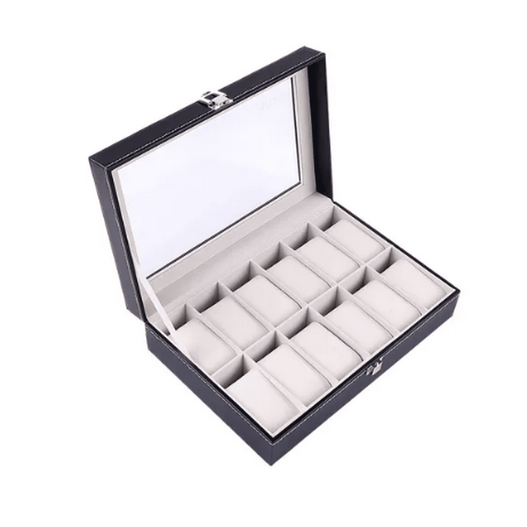 Mundo Shopping - Caja Organizador De Relojes Estuche 12 Espacios Exhibidor Porta Reloj Negro Maletin Joyero Qatarshop Relojeria Maleta Ecocuero