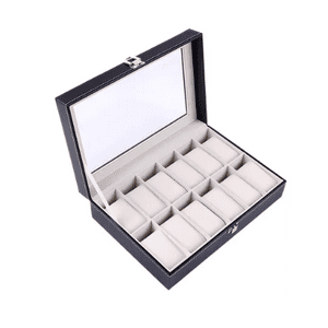 Mundo Shopping - Caja Organizador De Relojes Estuche 12 Espacios Exhibidor Porta Reloj Negro Maletin Joyero Qatarshop Relojeria Maleta Ecocuero
