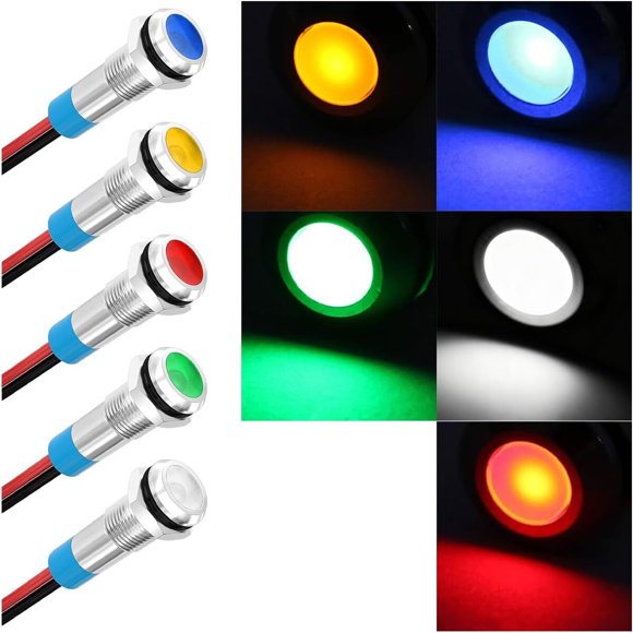 Indicadores LED GLSOWEE 5 unidades 6 mm 14 LED 12 a 24 V