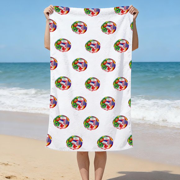 Toalla de playa Kytunera 76x152 cm con banderas de fútbol, suave