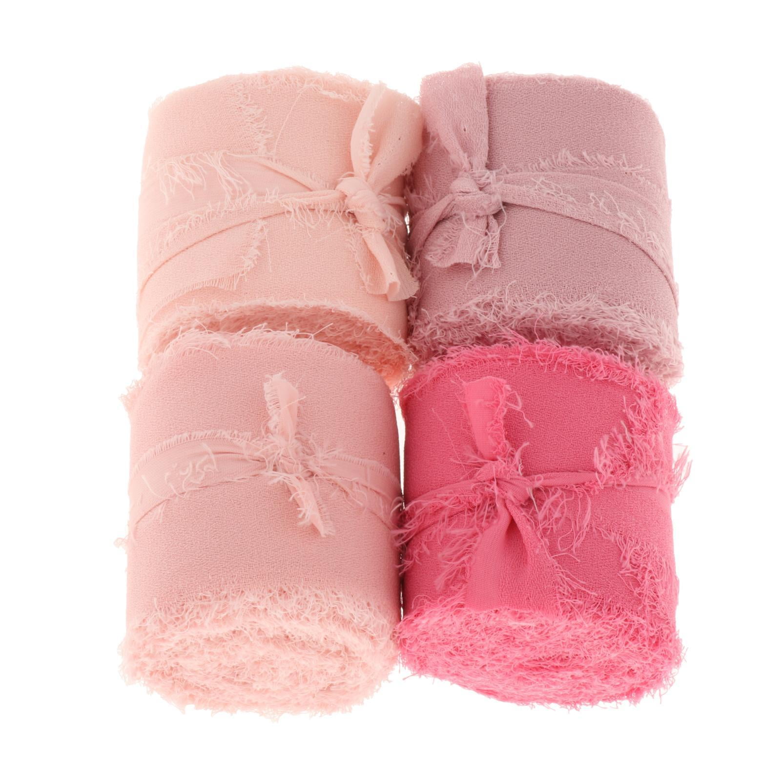 Magideal - 4 Cintas De Gasa Con Flecos Para Decoración De Bodas, Manualidades, Envoltorio De Regalos Para Valentín , Rosado