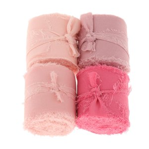 Magideal - 4 Cintas De Gasa Con Flecos Para Decoración De Bodas, Manualidades, Envoltorio De Regalos Para Valentín , Rosado