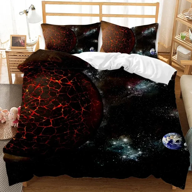 v1666 Bed Sheets Planet Duvet Cover Universe Twin Bedding Set Solar System Outer Space Quilt Cover Starry Sky Astronomy Polyester Bedding Set 3-Piece Bedding Set (1 Duvet Cover + 2 Pillow Shams) Bed S