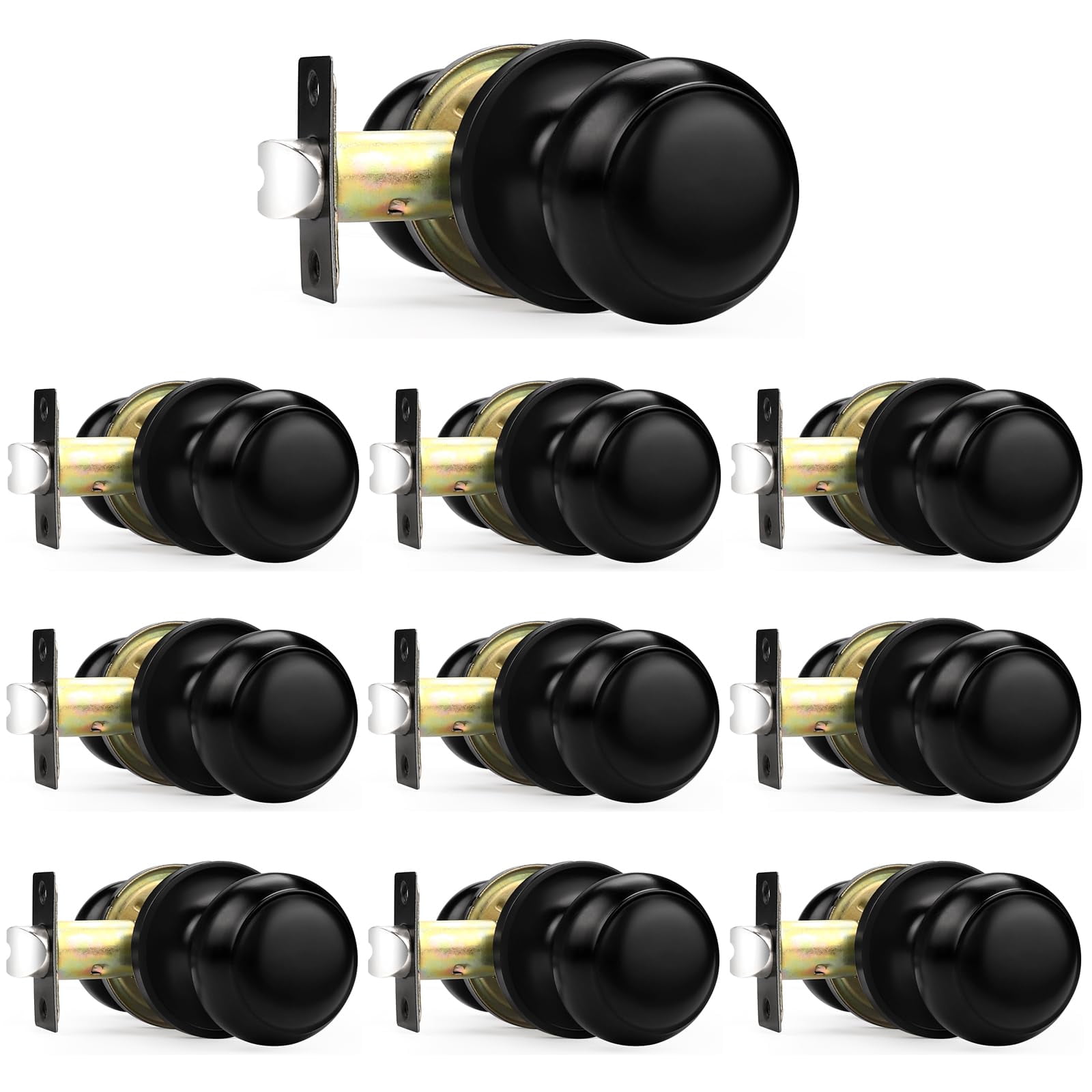 Pomos De Puerta Probrico, Sin Llave, Con Forma De Bola Plana, Para Interior, Color Negro, Paquete De 10