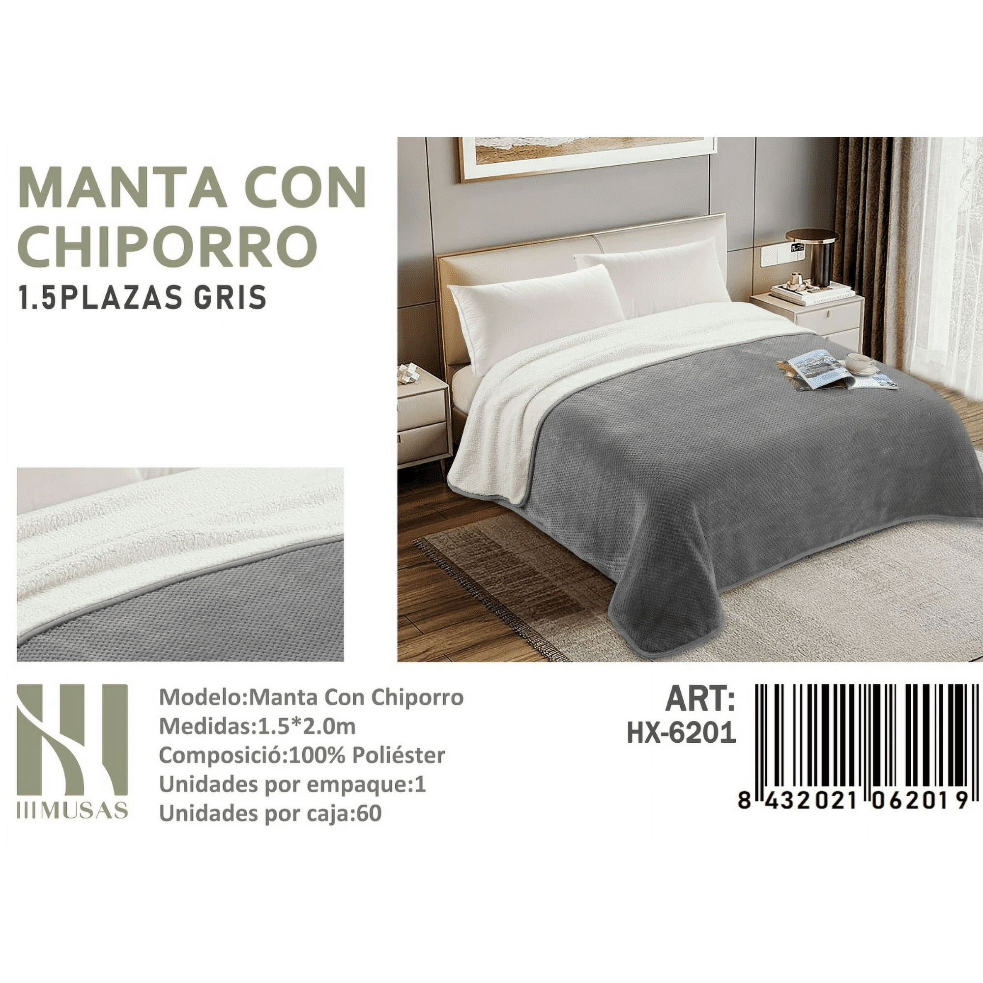 Tecnocasa - Manta Frazada Con Chiporro Diseño Liso Plaza Y Media Gris