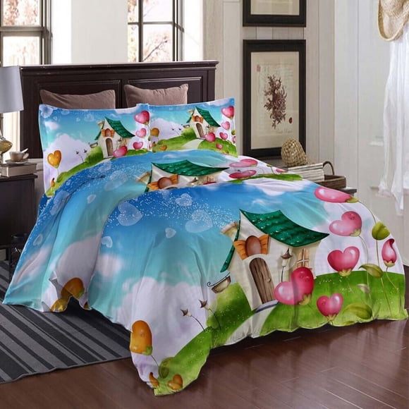 Green Angle House Duvet Quilt Covers Pillow Case Bedding Sets3-Piece Bedding Set (1 Duvet Cover + 2 Pillow Shams)