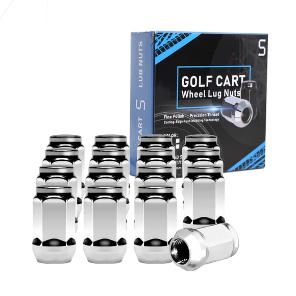 Juego de 16 tuercas de rueda cromadas 1/2"-20 para carrito de golf (Shu‑Ran)