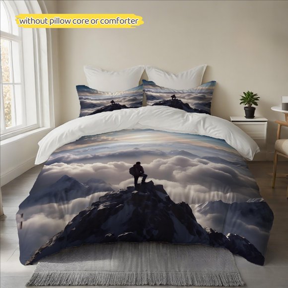 Snow Mountain Peak View Printed Duvet Cover Set 100% Polyester Fiber Duvet Cover Soft and Comfortable Experience Fluffy and Breathable for Good Air Circulation