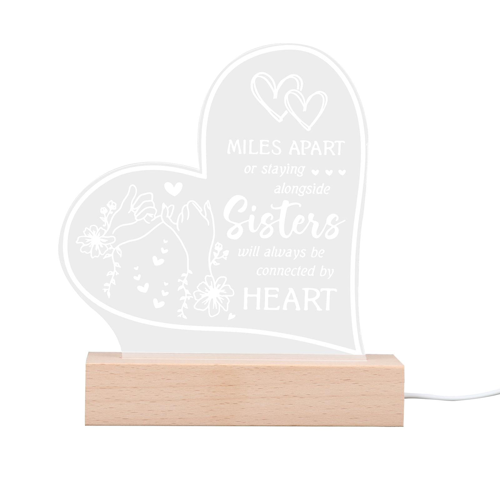 Magideal - Lámpara De Noche Con Grabado Acrílico, Lámpara De Ilusión 3d, Lámpara De Noche Para Dormitorio, Forma De Corazón, Usb, Base De Madera, Lámpara De Noch Regalo Para Hermana