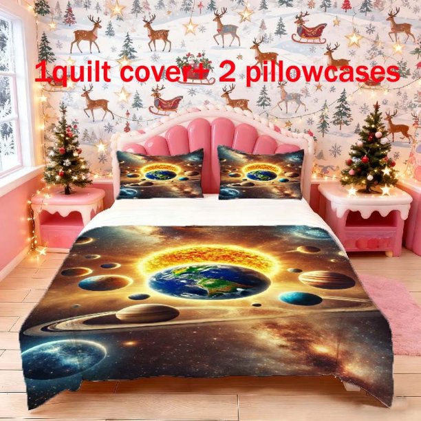 3pcs Solar System Themed Bedding Set | Artistic Picture of the Solar System Includes 1 Duvet Cover and 2 Pillowcases