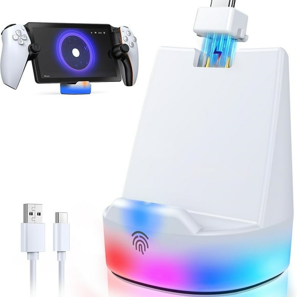 Base de carga magnética para el mando a distancia PlayStation Portal - estación de carga para accesorios del portal PS5 con 12 modos de luz RGB y cable, negro carbón-Blanco