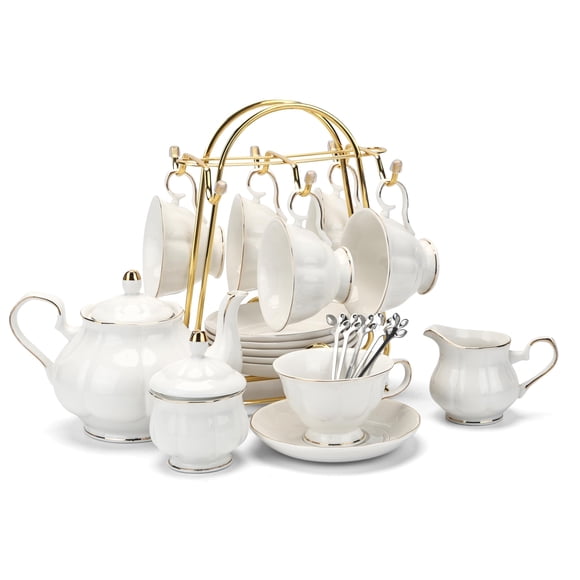Juego de té CHENP.HMC de 22 piezas de porcelana cerámica blanca