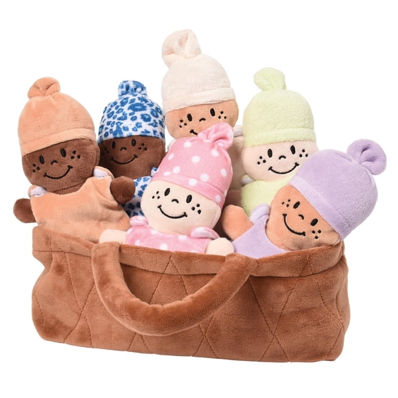 Set de muñecos de peluche Creative Minds, cesta para bebés, 6 unidades