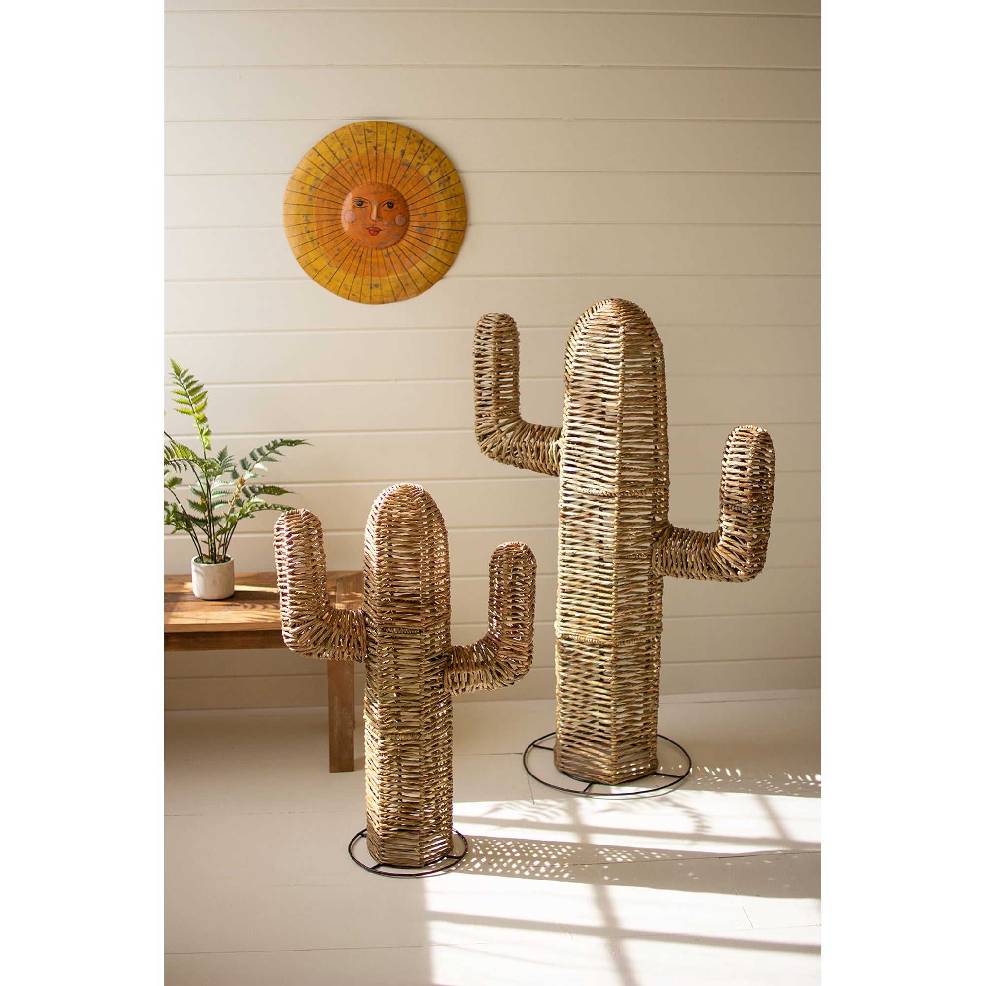 Set Decorativo De Dos Cactus Tejidos Con Pastos Marinos Kalalou A6329