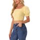 thumbnail image 4 of INSPIRE CHIC Top corto fruncido para mujer con mangas abullonadas estilo campesino a cuadros vichy XS Amarillo, 4 of 6