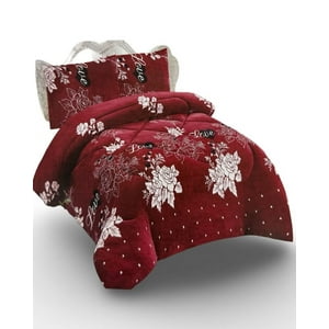 Kang Da - Cubrecama Plush Con Chiporro Invierno 2 Plazas Burdeo