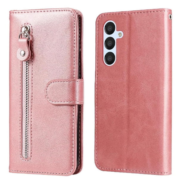 Funda tipo cartera para Samsung Galaxy A54 5G con bolsillo con cremallera y ranuras para tarjetas – Función de soporte Rosa