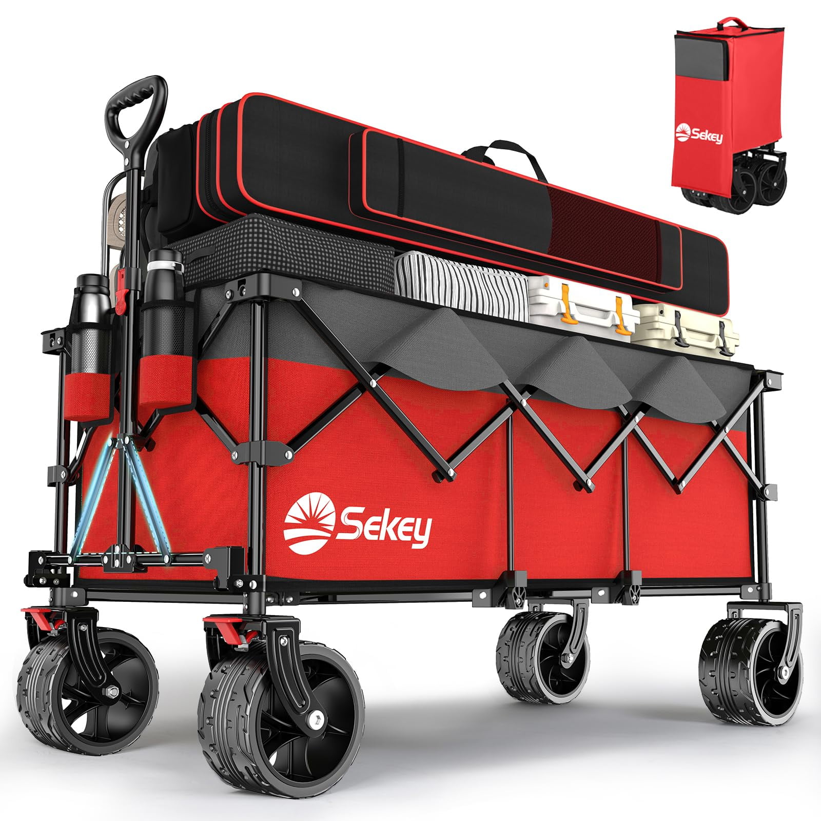 Wagon Sekey Plegable Y Plegable, 48 Pulgadas De Largo, 200 Kg, Rojo Y Gris