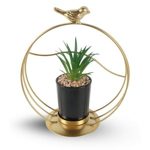 Inspiracci - Figura Decorativa Candelabro Pajarito Con Mini Planta