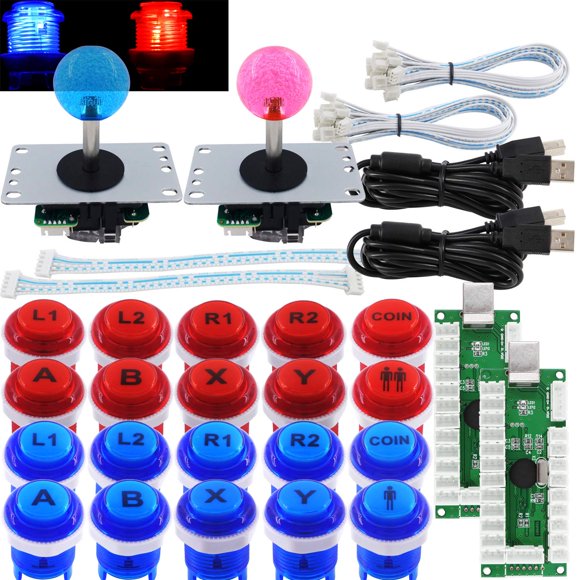 Kit de controlador arcade DIY de 2 jugadores con botones LED y USB para PC y MAME