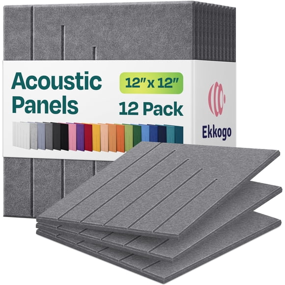 Paneles acústicos Ekkogo, 12 unidades, insonorizados, 30 x 30 x 1 cm, color gris guijarro