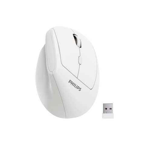Ratón Philips Ergonómico Vertical 2.4 Ghz Inalámbrico Blanco