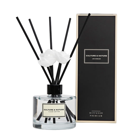 Set de difusores Reed CULTURE & NATURE Clean Cotton, 200 ml, con varillas