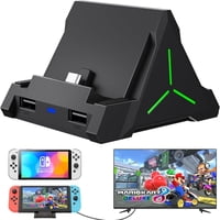 Genérico - Estación De Carga Para Tv Compatible Con Nintendo Switch/Oled - Hdmi 4K, Usb-C, Puerto Usb 3.0, Luz Ambiental Led, Capacidad Para 4 Ranuras De Juego, Base De Carga De Repuesto-Negro