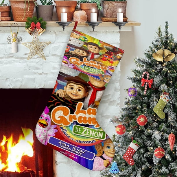 La Granja de Zenón Tema: Calcetines de Navidad, fino lino blanco para colgar en escaleras y chimenea, decoración navideña para el hogar, regalo de Navidad.54cm×38cm