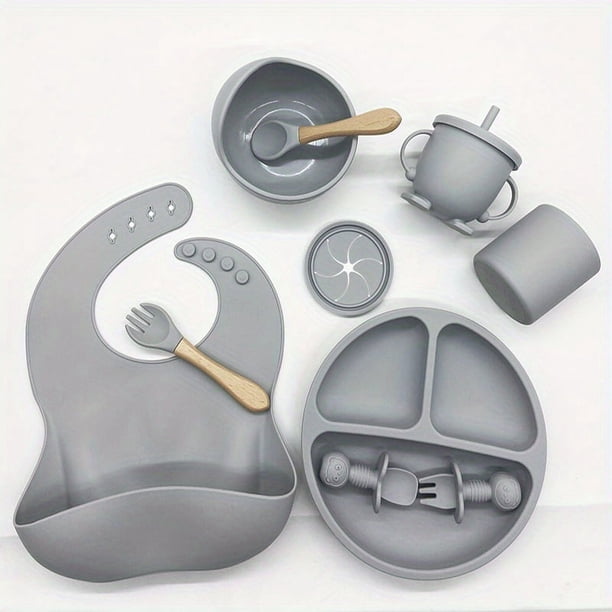Baby Feeding Tableware Set, Baby Silicone Bib, Baby Food Bowl, Children Learning Drink Cup,