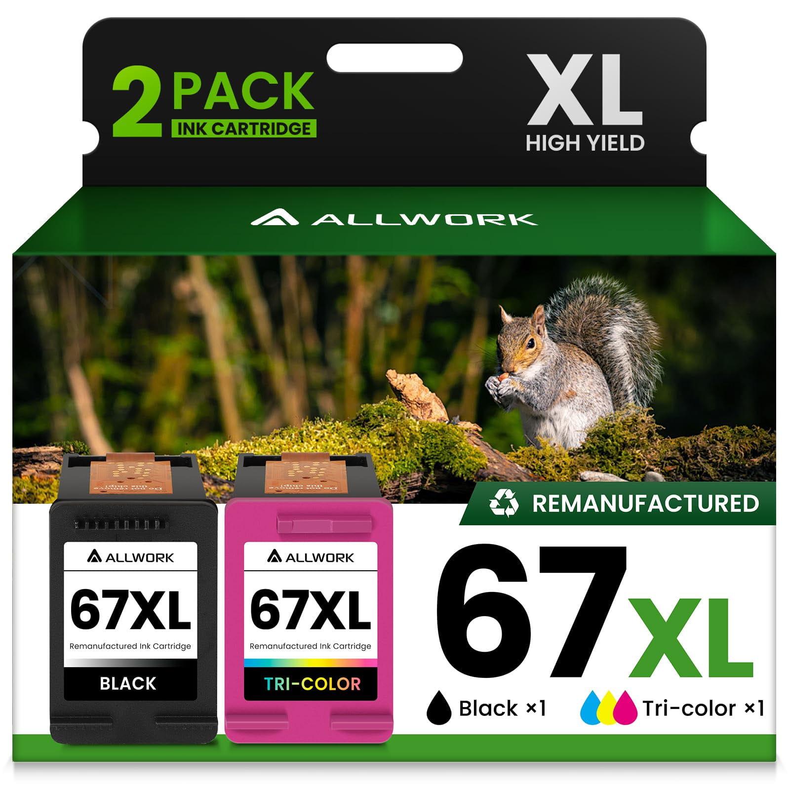 Cartucho De Tinta De Repuesto Allwork 67xl Negro Tricolor, Paquete De 2