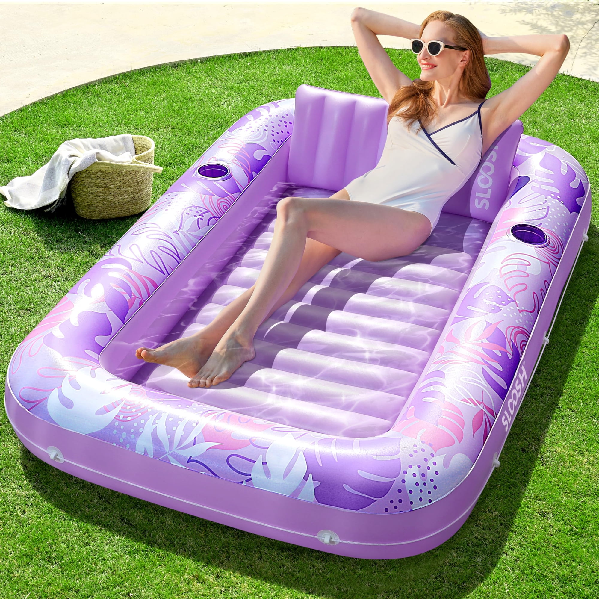 Sloosh - Tumbona Inflable Para Broncearse Para Piscina, Tipo Flotador, En Forma De L, Morado, 70 X 46 Cm
