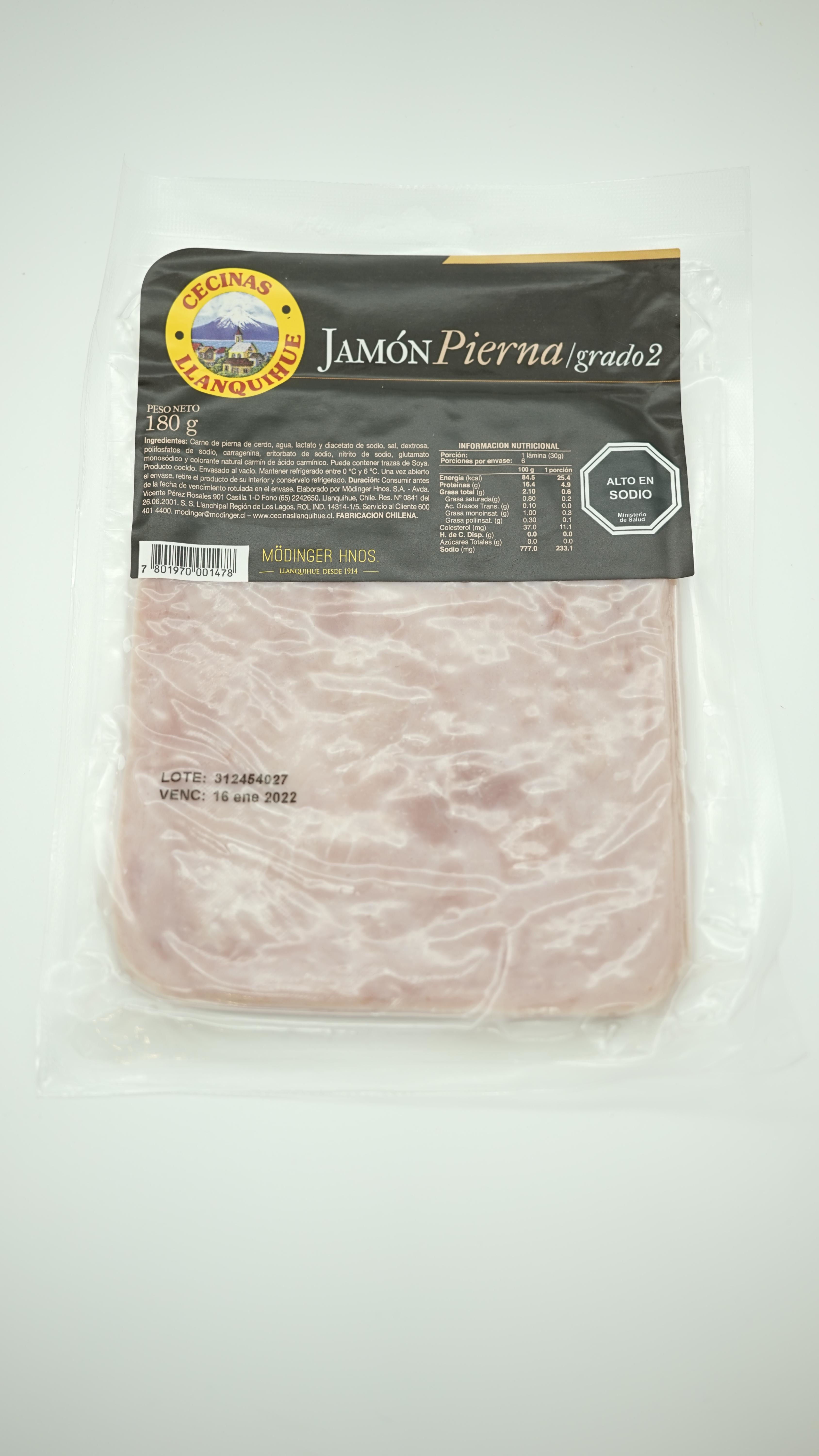 Jamón Pierna Grado 2 180 g Llanquihue