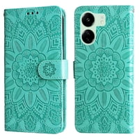 Funda Tipo Cartera Foxdock Para Xiaomi Poco M6 5G , Diseño Girasol En Relieve, Cuero Pu, Cierre Magnético, Soporte Y Tarjetero