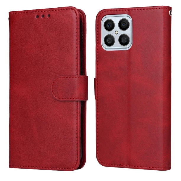 Funda Billetera para Honor X8 con Porta Tarjetas y Soporte Ajustable Rojo