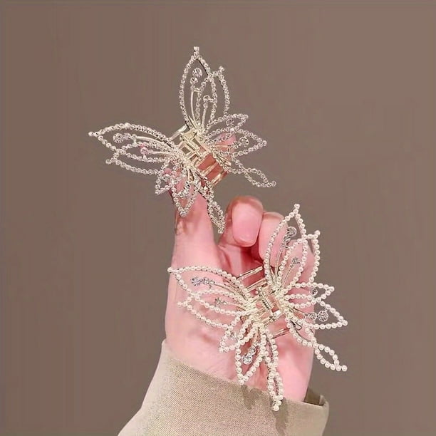 Gorgeous Butterfly Crystal Hair Claw Clips - Strong Hold Non-Slip Hair Catch Barrettes for Thick and Thin Hair - Perfect Accessories for Women and Girls