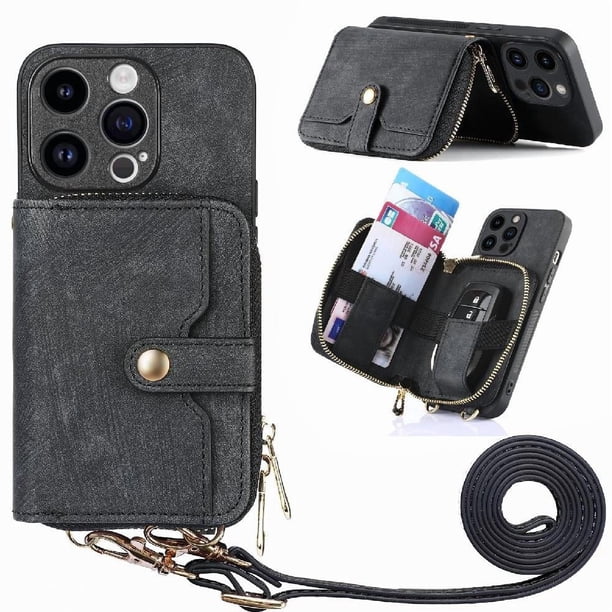 Funda Tipo Cartera con Correa Cruzada para iPhone 14 Pro Max Protección Contra Golpes Negro