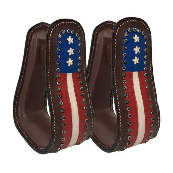 Estribos Tahoe Tack Adultos 13 cm de Cuero con Bandera Americana