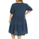 thumbnail image 3 of Vestido de Cuadros Vichy para Mujer de Talla Grande GRACE & GRANDEUR con Escote con Muescas, Manga Abullonada, Midi, Escalonado, Casual, Primavera Verano con Bolsillos 4X Azul Marino, 3 of 6