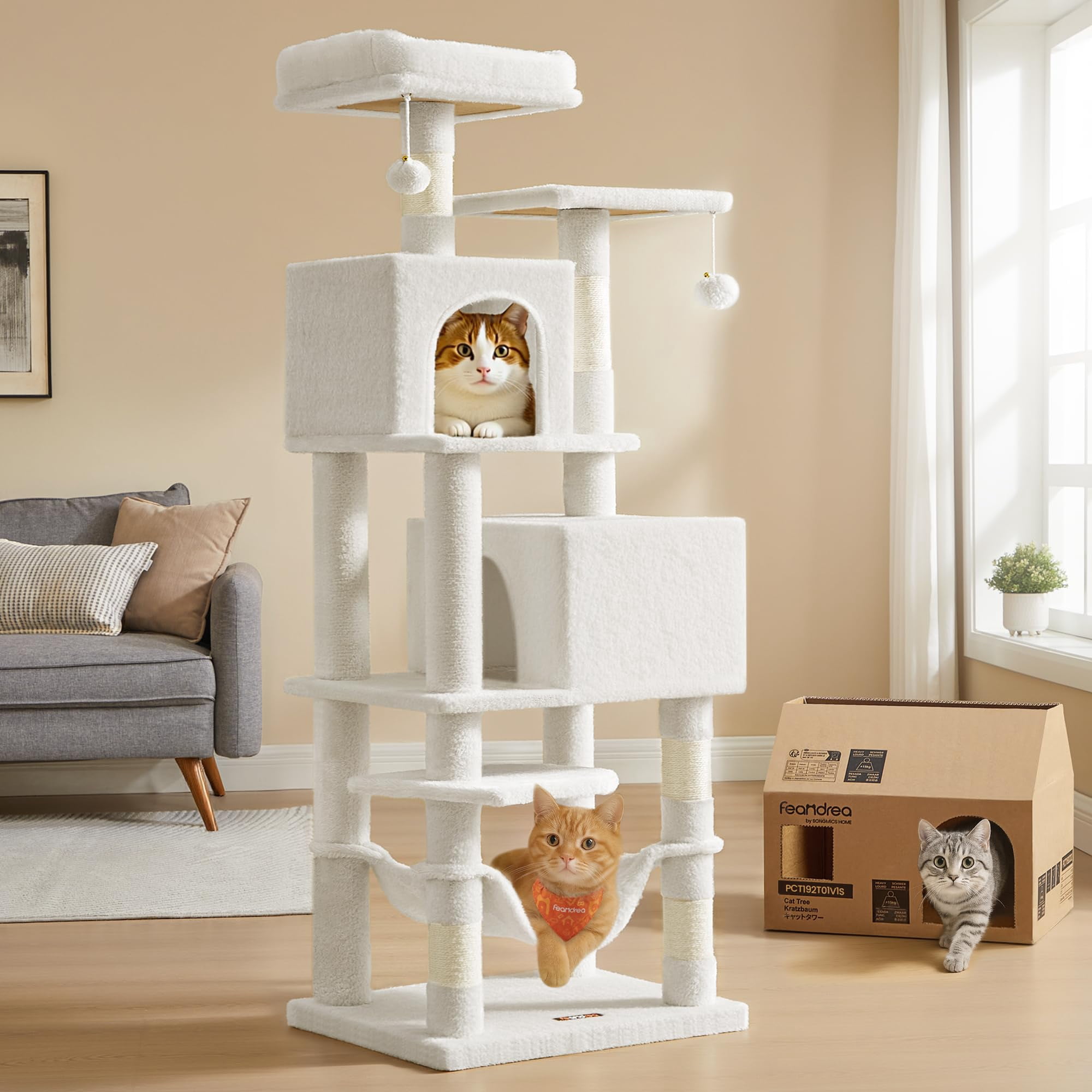 Árbol Para Gatos Feandrea Torre De Peluche 155 Cm Con 5 Rascadores