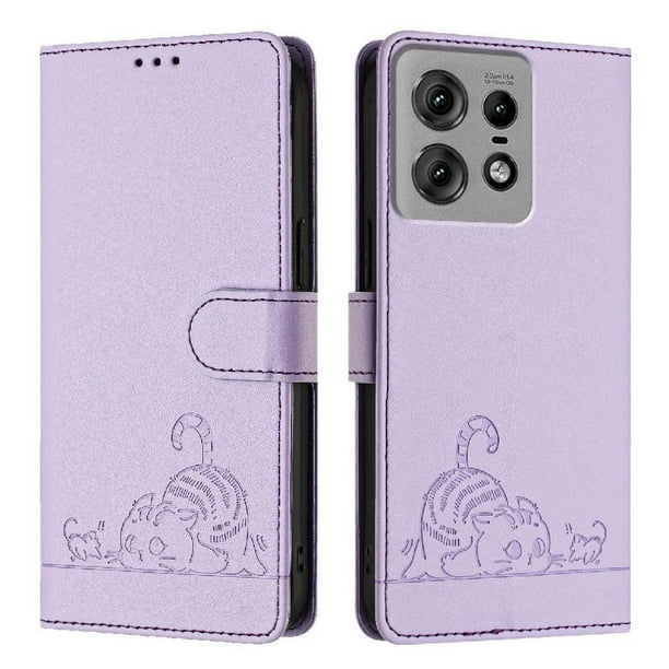 Funda tipo cartera FOXDOCK para Motorola Edge 50 Pro con soporte, ranuras, RFID, diseño de gato