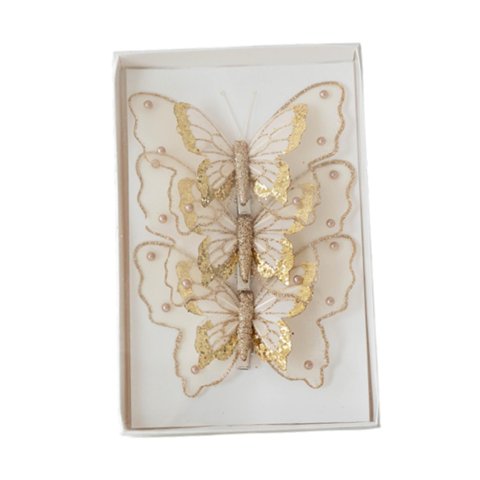Bothyi - 3 Mariposas Colgantes Con Purpurina, Decoraciones Navideñas Con Mariposas Doradas