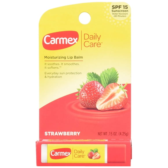 Bálsamo labial Carmex con sabor a fresa con protector solar SPF 15, paquete de 3