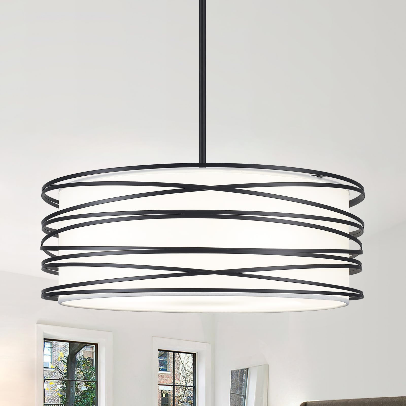 Lámpara Zlnidjia, 50 Cm, 5 Luces, Tambor Negro Y Blanco