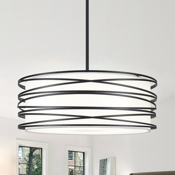 Lámpara ZLNIDJIA, 50 cm, 5 luces, tambor negro y blanco