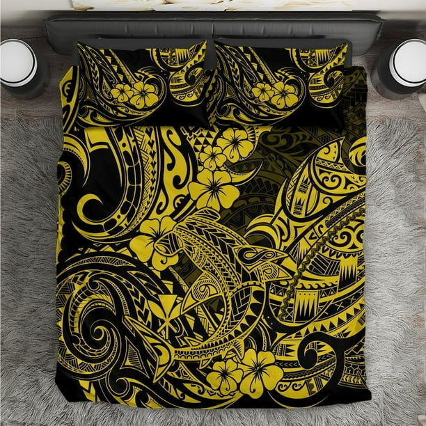 Hawaii Shark Juego de cama Polinesia Patrón Amarillo Versión LT01